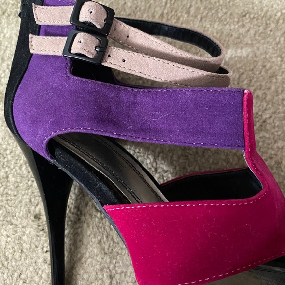 Strappy Faux Suede Heels in Purple, Taupe, Fushcia and Black, Size 8 - Picture 9 of 13